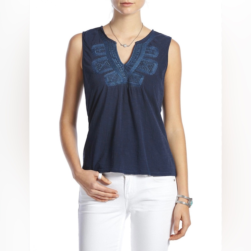 Lucky Brand Embroidered Bib Tank Top , Navy
